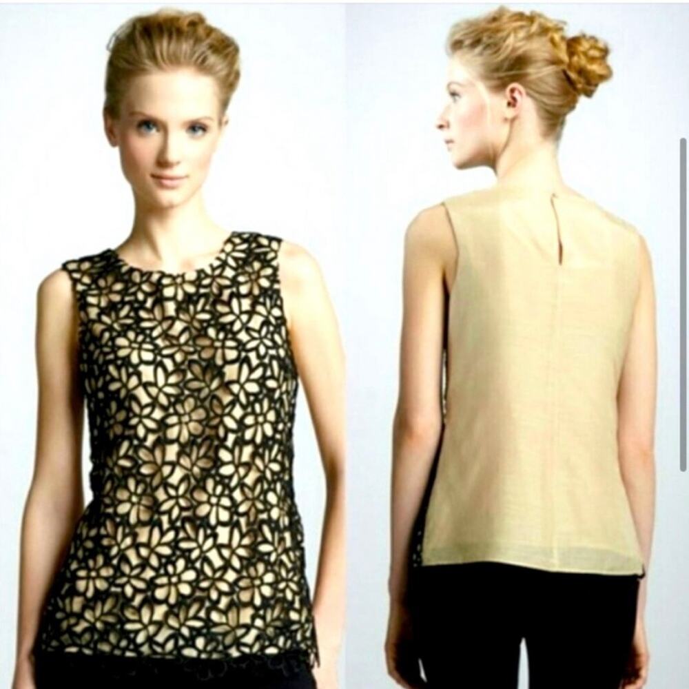 NEIMAN MARCUS Lela Rose for Target Medium Top Sleeveless Black Lace Crochet